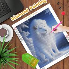 5D DIY Diamond Painting Kit 30x40cm Full Drill Canvas, White Lion Design, Perfect For Home Picture Of Rhinestones Wall Decor And Holiday Gift