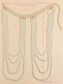 1件精美而優雅的女士白色仿珍珠手工編織身鏈，完美適用於派對或時尚展覽的禮品 - 白色 - 查看 3