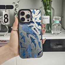 Suitable For IPhone 16/15/14/13/12/11 Pro Blue Whale Shark & Shark Pattern, Marine Life - Inspired Graphic Mobile Phone Case, Using PC Material, Fashionable And Beautiful Protective Case Gifts For Family, Friends, Kids, Birthday,Spring, Holiday, Boyfriends, Girlfriends, Valentine's Day - Black - View 5