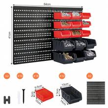 DIY Wall-Mounted Storage System With 30 Bins And 64x41cm Backboard For Tool Organization - 紅+黑 - 查看 2