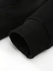 男士时尚运动衫，男士纯色简约套头衫秋冬羊羔绒内衬保暖连帽运动衫 - 黑色 - 查看 4