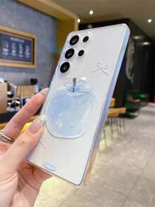 1 Stück blaue Schleifen Kristall Apfel Muster transparente TPU Handyhülle, stoßfest, kratzfest, fingerabdruckfest, mit Kameralinzenschutz, kompatibel mit Apple, Nothing, Pixel, INFINIX, Redmi