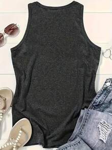 Vintage Western Style Women Tank Top With Slogan Print, Summer - Dark Grey - View 2