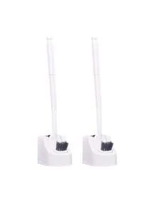 Escobilla de baño de doble cabezal PP con base para limpiar sin rincones muertos Inodoro en cuclillas con cerdas duras extendidas para uso especial - BLANCO - 2 UNIDADES - Ver 1