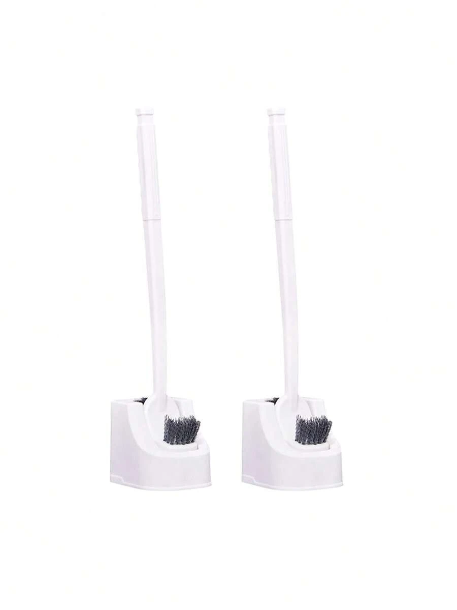 Escobilla de baño de doble cabezal PP con base para limpiar sin rincones muertos Inodoro en cuclillas con cerdas duras extendidas para uso especial - BLANCO - 2 UNIDADES - Ver 1