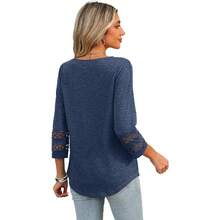 XIEERDUO 3/4 Length Sleeve Womens Tops Dressy Casual Blouses For Women 2025  V Neck T Shirts Summer Clothes - 藏蓝色 - 查看 5