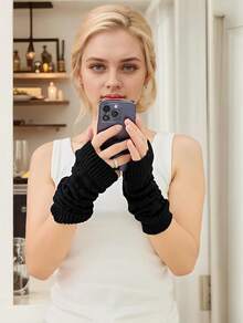 Fingerless Arm Warmers For Grunge Punk Style Accessories - Hitam - View 3