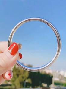 1pc Minimalist Chinese Style 'Three Lives Three Worlds' Stainless Steel Non-Fading Smooth Circle Bracelet For Women (Handmade Product With Slight Surface Marks)