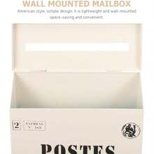 Vintage Wall Mailbox Mailbox Metal Large Capacity, Vintage Post Box With Lock And Cover, Wall Mount Steel Mail Box For Garden Outside Coffee Shop Rustic Farmhouse(White) - None - View 5