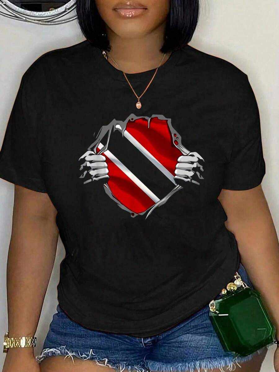 100% Cotton Trinidad And Tobago Clothing Trini Flag Roots Trinidadian T-Shirt Unisex Classic Comfort Tee Tops Oversized Crew Neck T Shirts - màu đen - Xem 1