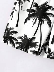 Conjunto de 2 peças de camisa e shorts de malha com estampa de coqueiro havaiano e letras para meninos, verão