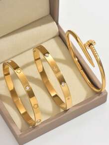1pc Stainless Steel Bracelet Men And Women's Four Seasons Personalized Design Heart Zirconia Bracelet Jewelry Accessories Gifts, Jewelry Gold Jewelry Jewelry Women Bracelets Accessories Women Stainless Steel Jewelry Bracelets For Women