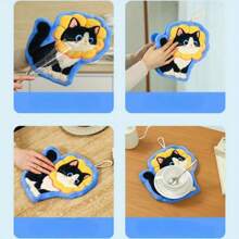 Toalla de mano de felpa de coral con diseño de gato lindo - de secado rápido, súper absorbente y suave, fácil de colgar en la cocina y el baño, toalla de mano absorbente y linda con dibujos animados de felpa de coral para la cocina y el baño, conveniente para secar en cualquier momento