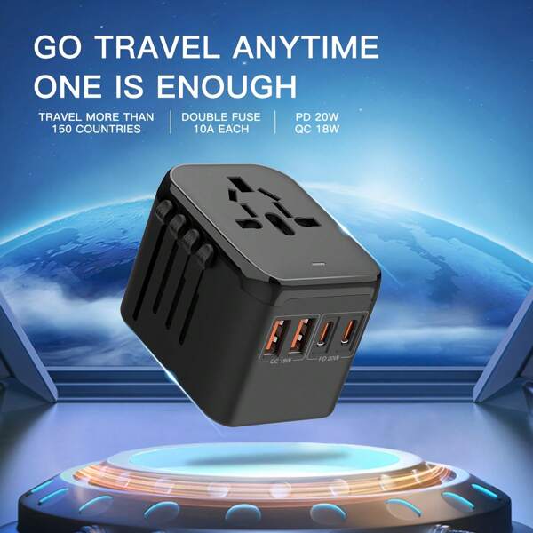 1 Stück kompakter Reiseadapter mit 5-in-1 internationalem Stromstecker - mit 3,5A, 2 USB-A-Anschlüssen und Typ-C, Schnellladung, Netzsteckdose - Europa, USA, Großbritannien, Australien, Asien (Typ C/G/A/I), Internationaler Reiseadapter | kompaktes Design | flexible Ladeports, internationaler Reiseadapter mit Schnellladung