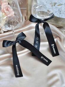 2/5/10Pcs Custom Bow Ribbon, Customized With 2 Pieces Of Text, Personalized Wine Glass Ribbon, Can Be Used As A Wedding Label For Champagne And Wine Glass Decoration, Gift Packaging Decoration Ribbon, Multiple Colors To Choose From, Suitable For Weddings, Birthdays, Eid Al Adha, Mother'S Day Gifts, Party Gifts, Tie Flowers - Multicolor - View 4