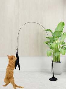Jouet interactif pour chat avec baguette, clochettes, plumes et ventouse remplaçable, résistant au mâchage