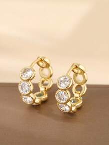 1 Pair Fashionable Copper Hollow Geometric Hoop Earrings, Vintage Elegant Gift For Women, Birthday/Date
