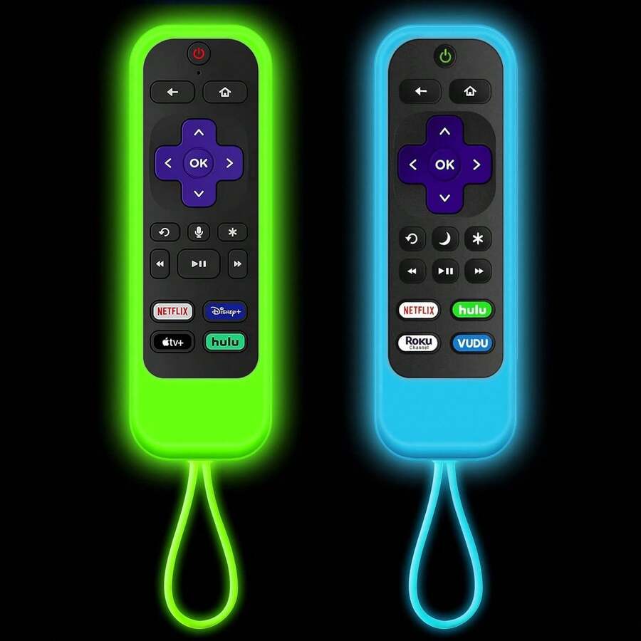 [2 Pack] Climberer Silicone Roku Remotes Cover Case Compatible With|  Roku | Hisense Roku Remote | Roku Express 4K+ 2021 | Roku Streaming Stick+| Roku Streaming Stick 4K 2021(Luminous Green + Blue)