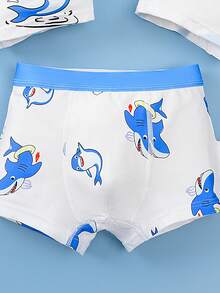 4pcs Boys' Comfortable Soft Breathable Cartoon Shark Print Shorts, Underwear For Kids - Multicolor - View 7
