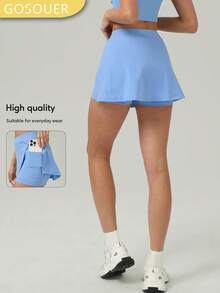 Summer Women's Cool UV Protection Slit Built-In Short Casual Tennis Skirt - Blue - View 2