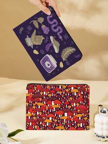 Whimsical Mushroom Printed Canvas Toiletries Bag- Fashionable Design, Zipper Closure, Foldable, Lightweight, Fade-Resistant- Perfect Gift For Bridesmaids, Teachers And Friends, Also Can Be Used As A Machine Washable Women's Makeup Bag. Back To School Book Bag, Travel Essentials, Beach Summer Vacation Travel Organizer Bag - Multicolor - View 12