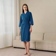 1 件时尚华夫格编织浴袍、情侣浴袍、和服长袍，配有柔软光泽口袋浴袍、浴袍、睡衣、浴巾、浴室、度假酒店水疗中心，非常适合淋浴或游泳后、露营和海边度假返校