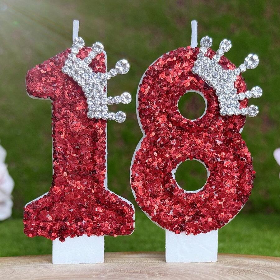 1 件优雅皇冠生日蜡烛数字,蛋糕装饰编号蜡烛 0-9,浪漫派对最喜欢的生日蛋糕数字蜡烛,节日和周年纪念派对,闪亮数字蜡烛 - 酒紅色 - 查看 1
