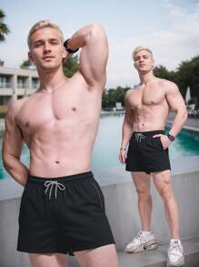 Shorts Esportivos Casuais de Verão Masculinos - Preto, com Bolsos com Zíper, Adequados para Corrida, Caminhada e Atividades ao Ar Livre, Vestuário Esportivo Outdoor | Shorts de Estilo Casual | Shorts com Zíper