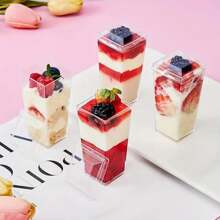 10/20/30/50/60/100pcs Ice Cream Square Cups, Scratch-Resistant & Reusable Small Mousse Dessert Cups, Transparent Cake Cups Suitable For Ice Cream, Desserts, Outdoor Parties, Etc.