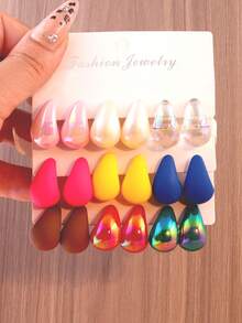 18 件多色水滴形时尚耳钉套装，女士珠宝