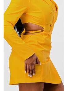 ICONIC BLAZER DRESS  Plain    Elegant    Double Button  Pocket  Button Front    Vacation - Yellow - View 6