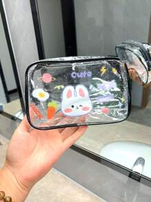 1 Stück PVC Kulturbeutel, DIY Schönheitsaufbewahrungstasche mit Aufklebern, wasserdichter Kosmetiktasche fürs Badezimmer, tragbare Reiseaufbewahrungstasche, geeignet für Toilettenartikel, Kosmetik, Datenkabel, Kopfhöreraufbewahrung