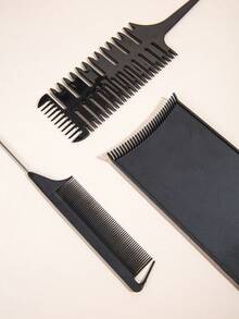 3 件套黑色染发和挑染刷套装，包括挑染板、挑尾梳和发刷，用于精确分发、染色和造型，防静电塑料结构，使用顺滑，不损伤头发，专业沙龙和家用染发工具，适用于浓密、卷曲、直发和细发，符合人体工程学的设计提供舒适的抓握和易于操作，是染色、挑染和分区任务的必备工具，返校、旅行度假必需品，女士发饰