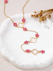 1pc Fashionable Unique Lucky Flower Y-Shaped Long Necklace - Yellow Gold - View 5