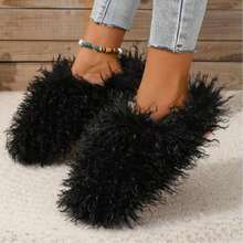 Women's Plush Faux Fur Slippers - Fluffy And Warm Slide-On Slipper For Cozy Comfort - 黑色 - 查看 5