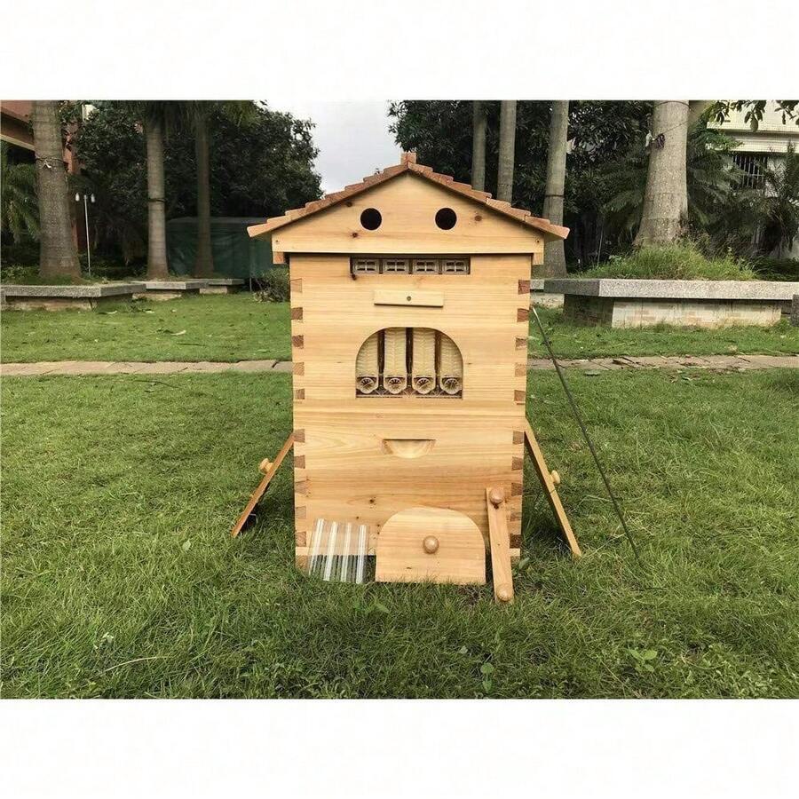 Upgrade 7X Auto Flowing Honey Hive Beehive Frames + Beekeeping Brood 2 Layer Box House - 棕色 - 查看 1