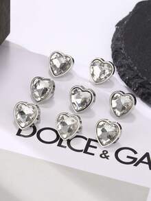 8 件 12 毫米多色心形金属纽扣，带玻璃水钻 - 衬衫、连衣裙和毛衣的时尚配饰 - 彩色 - 查看 18