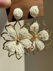 时尚栀子花耳环，艺术编织花卉耳环，金属花瓣形，简约时尚耳饰 - 花 - 查看 4