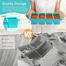 Silicone Freezer Tray With Lid - 1 Cup Silicone Freezers Tray - Large Cube Freezer Molds - Soup, Sauce, Leftovers, Homemade Meal Prep Freezing Kitchen Storage Containers - Aqua - 4-Pack - 水藍色 2 件裝 - 查看 11