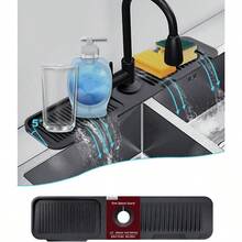 Local Shipping-5°Slope Kitchen Sink Splash Guard-Gray Silicone Faucet Mat Handle Drip Catcher Tray Behind Faucet With Soap Dispenser Hole-1pc Water Clear Gadgets For Sink Accessories 5 By 24inch Long Organizer - Black - View 8