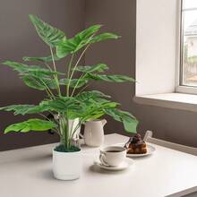 Fake Plants Large Artificial Monstera Faux Plants Indoor Tall With Black Pot For Outdoor Floor Front Porch Decor - 1 green w white pot - View 2
