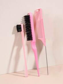 4 件套美发套装，三件套钢针尖尾梳+油发胡须刷，长柄胡须刷清洁刷，油梳和发刷，纯色，拉直发刷，男士胡须装饰造型梳，豹纹梳，返校，旅行度假必需品，女士发饰