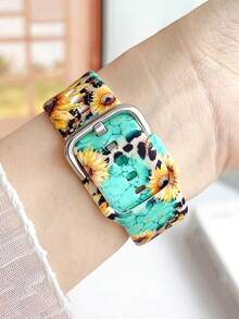 1pc Sunflower Pattern Leopard Print Silicone Watch Strap Is Suitable For 38/40/41/42/44/45/46/49mm, Compatible With Apple Watch Ultra2/S10/SE/9/8/7/6/5/4/3/2/1, Women Watchbands,Fine Women Fashion Watch Accessories, Comfortable And Soft Replaceable Women's Wristband ,Valentine's Day/Mother's Day/Daily/Holiday Gift