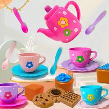 19-Piece Small-Sized Portable Kids Tea Party Toy Set: Realistic Tea Ware, Kettle & Desserts , Perfect For Boys & Girls' Pretend Play, Thoughtful Gift For Back-To-School, Christmas & Birthdays - Pink - View 12