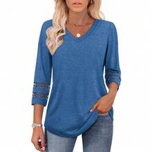 XIEERDUO 3/4 Length Sleeve Womens Tops Dressy Casual Blouses For Women 2025  V Neck T Shirts Summer Clothes - 藍色 - 查看 2