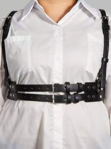 1 pieza Cinturón de hombro de doble capa negro para mujer, cinturón punk, cinturón ajustable para carnaval, cadena corporal, accesorios góticos