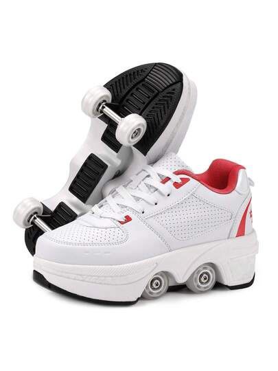 LDRFSE 変形ローラーシューズ 男女兼用 スケートシューズ クワッドローラースケート キックローラーシューズ 格納式 大人/子供用 インビジブルプーリーシュ LDRFSE] ローラースケートメンズシューズスケートシューズ2-in-1