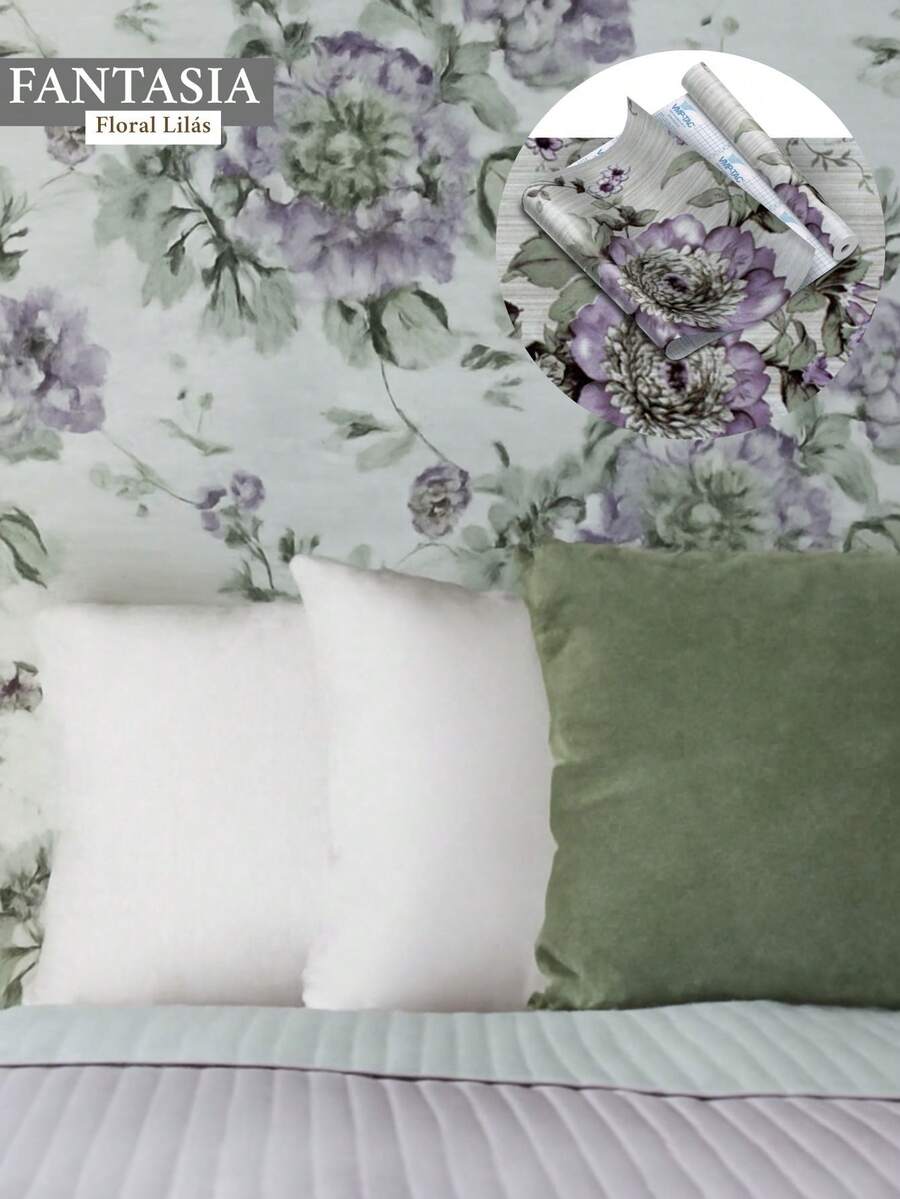 Washable Adhesive Wallpaper Roll Fantasy Floral Home Decor Bedroom Removable Wall 45cmx10M - HOA TÍM - Xem 1