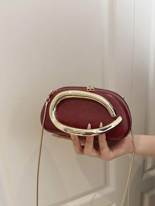 Vintage Metal Decor Clutch Box Bag, New Burgundy Bride Wedding Party Handbag, Women's Chain Shoulder Crossbody Bag For Teen Girls Women College Students,Rookies & White-Collar Workers Perfect For Office,College,Work ,Business,Commute,Outdoors, Travel, Outings, For Party, Wedding, Prom, Dinner