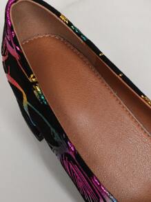 Nuevos tacones de plataforma elegantes con lazo decorativo y punta cuadrada, diseño superior con estampado colorido y contraste, suela de goma duradera, cómodo para uso casual y formal en todas las estaciones